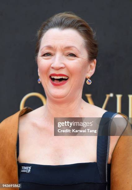 Lesley Manville attends The Olivier Awards with Mastercard at Royal Albert Hall on April 8, 2018 in London, England.