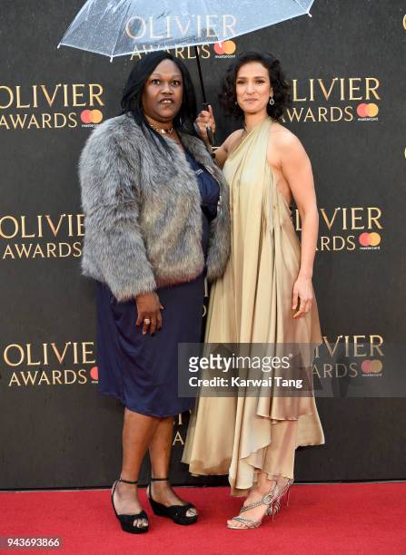 Indira Varma and Jennifer Joseph attend The Olivier Awards with Mastercard at Royal Albert Hall on April 8, 2018 in London, England.