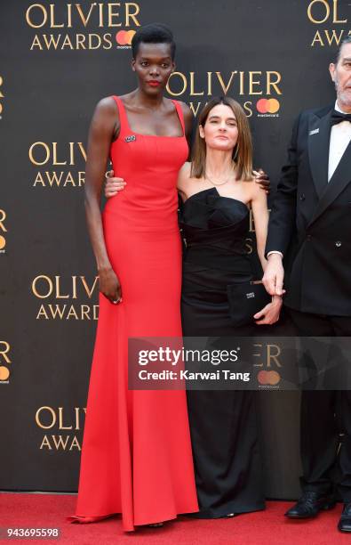 Sheila Atim and Shirley Henderson attend The Olivier Awards with Mastercard at Royal Albert Hall on April 8, 2018 in London, England.