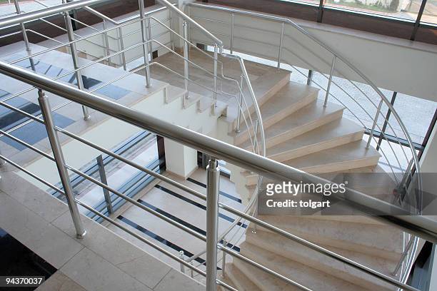 marble staircase in an office with steel railing - aluminum stock pictures, royalty-free photos & images