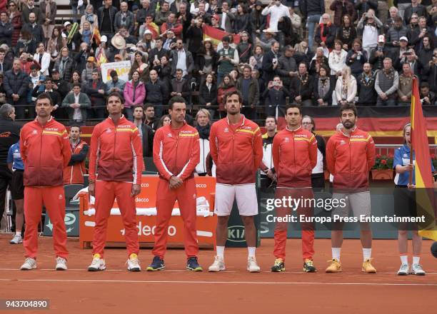 The Spanish team Sergi Bruguera, Rafael Nadal, Roberto Bautista Agut, Feliciano Lopez, David Ferrer and Marc Lopez during day one of the Davis Cup...