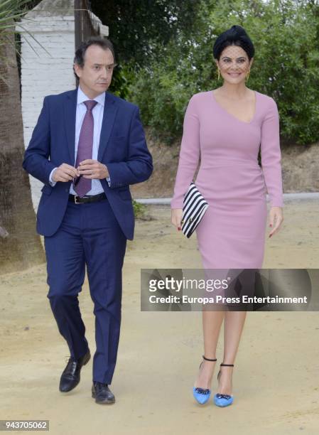 Maria Jose Suarez and Jordi Nieto attend the wedding of Jose Carlos Fernandez and Manuel Cabello on April 7, 2018 in Seville, Spain.