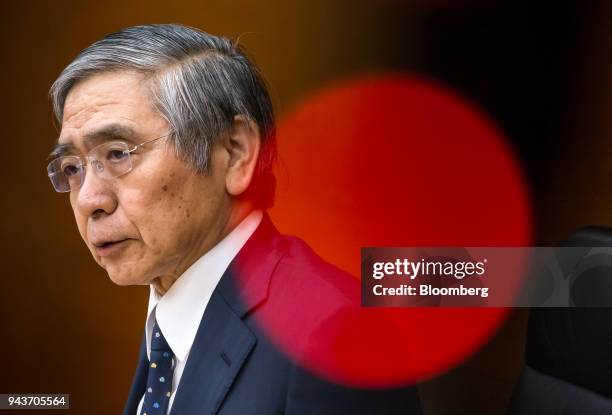 Haruhiko Kuroda, governor of the Bank of Japan , speaks during a news conference at the central bank's headquarters in Tokyo, Japan, on Monday, April...