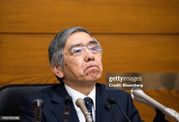 Haruhiko Kuroda, governor of the Bank of Japan , attends a news conference at the central bank's headquarters in Tokyo, Japan, on Monday, April 9,...