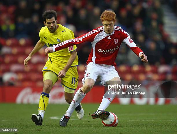 Dave Kitson of Middlesbrough holds off Joe Ledley of Cardiff during the Coca-Cola Championship match between Middlesbrough and Cardiff City at the...