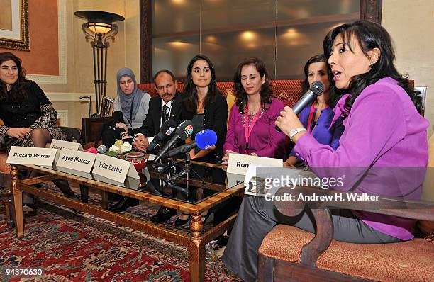 Actress Iltezam Morrar, producer Jehane Noujaim, actor Ayed Morror, director Julia Bacha, producer Rula Salameh, producer Ronit Avni and interpreter...