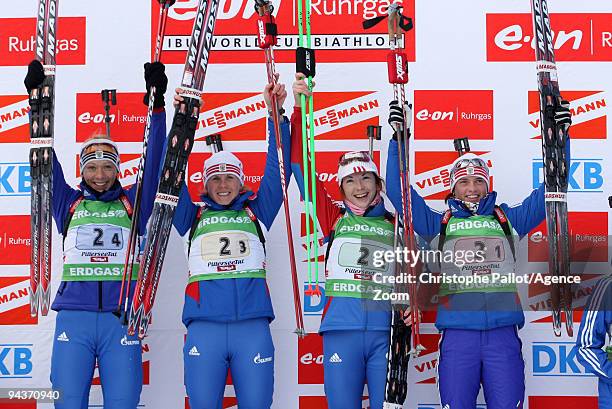Team Russia takes 2nd place during the e.on Ruhrgas IBU Biathlon World Cup Women's 4 x 6 km Relay on December 13, 2009 in Hochfilzen, Austria.