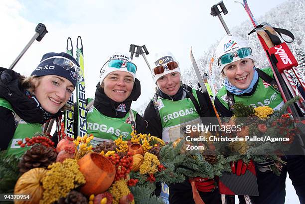 Team France takes 3rd place during the e.on Ruhrgas IBU Biathlon World Cup Women's 4 x 6 km Relay on December 13, 2009 in Hochfilzen, Austria.