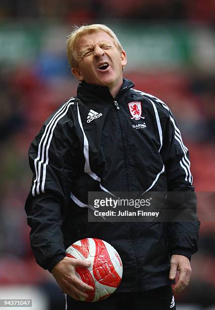 Gordan Strachan of Middlesbrough reacts during the Coca-Cola Championship match between Middlesbrough and Cardiff City at the Riverside Stadium on...