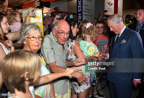 Prince Charles, Prince of Wales meets locals before a community reception at the Royal Flying Doctors Service Tourist Facility in Darwin on April 9,...