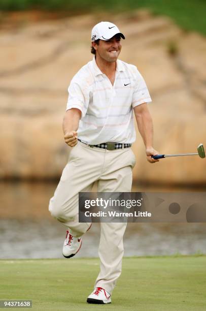 Pablo Martin of Spain celebrates winning the Alfred Dunhill Championship at Leopard Creek Country Club on December 13, 2009 in Malelane, South Africa.