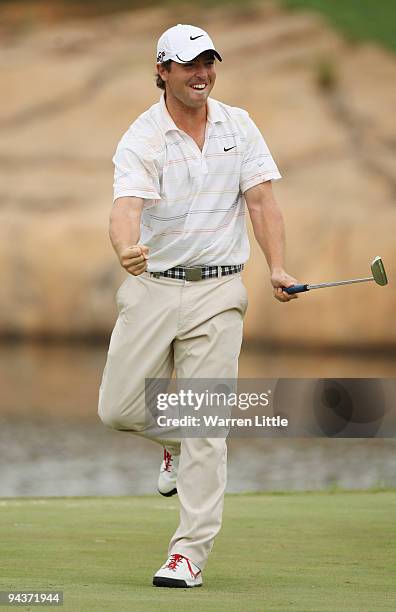 Pablo Martin of Spain celebrates winning the Alfred Dunhill Championship at Leopard Creek Country Club on December 13, 2009 in Malelane, South Africa.