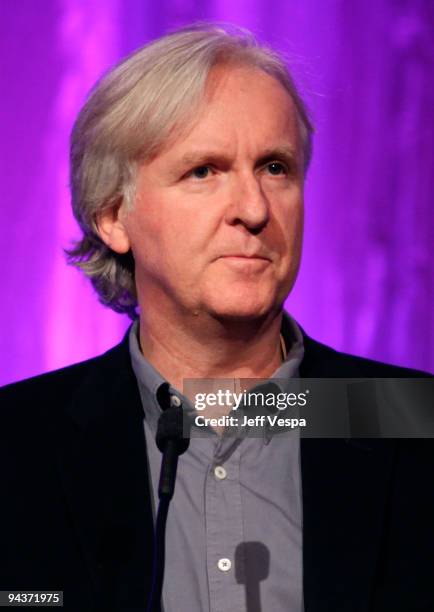 Director James Cameron speaks at Variety's 1st Annual Power of Women Luncheon at the Beverly Wilshire Hotel on September 24, 2009 in Beverly Hills,...