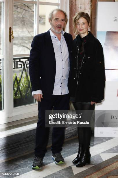 Director Arnaud Desplechin and actress Alba Rohrwacher attend 'Ismael's Ghosts' photocall on April 9, 2018 in Rome, Italy.