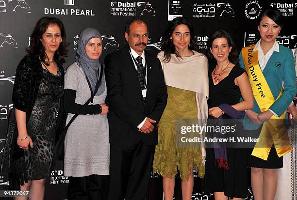 Producer Rula Salameh, producer Jehane Noujaim, actor Ayed Morror, producer Ronit Avni and director Julia Bacha attend the "Budrus" premiere during...