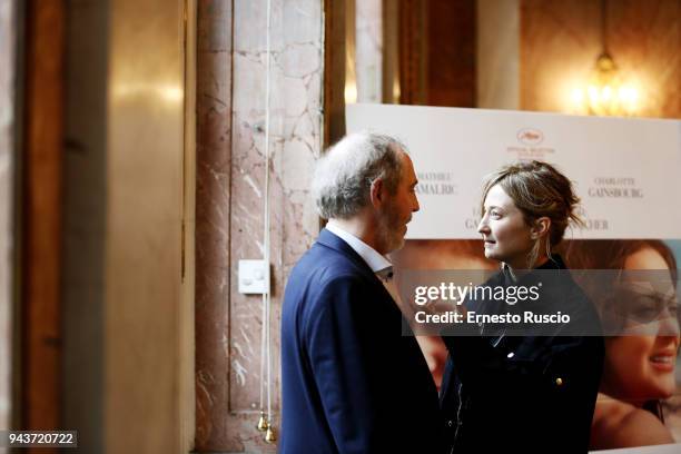 Director Arnaud Desplechin and actress Alba Rohrwacher attend 'Ismael's Ghosts' photocall on April 9, 2018 in Rome, Italy.