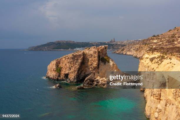 coastline of gozo - mgarr harbour stock pictures, royalty-free photos & images