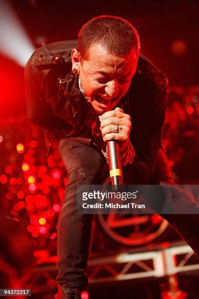 Singer Chester Bennington of Dead By Sunrise performs onstage during day one of KROQ's 2009 Almost Acoustic Christmas concert held at the Gibson...