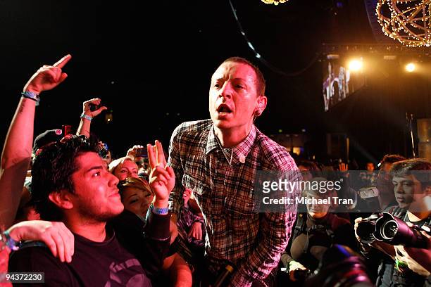 Singer Chester Bennington of Dead By Sunrise performs onstage during day one of KROQ's 2009 Almost Acoustic Christmas concert held at the Gibson...