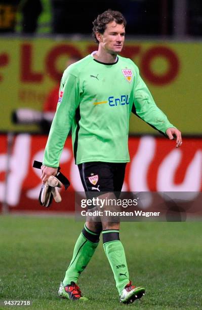 Jens Lehmann of Stuttgart leaves the pitch after he is shown the red card during the Bundesliga match between FSV Mainz 05 and VFB Stuttgart at...