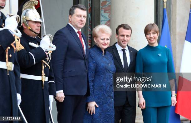 French President Emmanuel Macron welcomes Latvia President Raimonds Vejonis , Lituania President Dalia Grybauskaite and Estonia President Kersti...