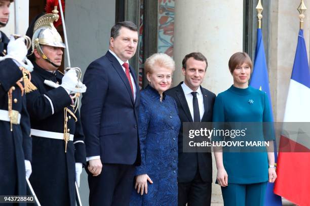 French President Emmanuel Macron welcomes Latvia President Raimonds Vejonis , Lituania President Dalia Grybauskaite and Estonia President Kersti...