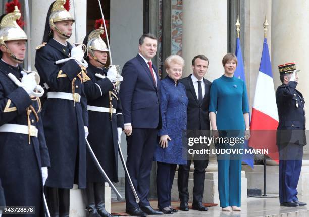 French President Emmanuel Macron welcomes Latvia President Raimonds Vejonis , Lituania President Dalia Grybauskaite and Estonia President Kersti...