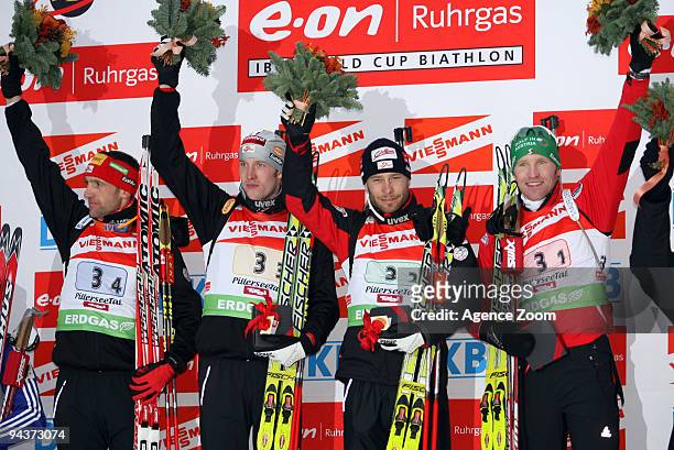 Team Austria take 1st place during the e.on Ruhrgas IBU Biathlon World Cup Men's 4 x 7.5 km Relay on December 13, 2009 in Hochfilzen, Austria.