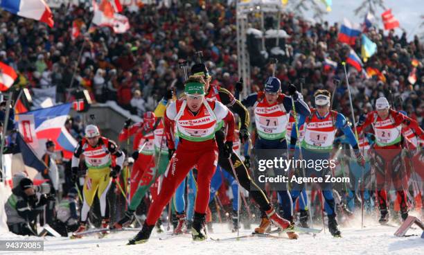 Simon Eder of Austria during the e.on Ruhrgas IBU Biathlon World Cup Men's 4 x 7.5 km Relay on December 13, 2009 in Hochfilzen, Austria.