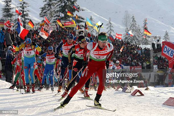 Simon Eder of Austria during the e.on Ruhrgas IBU Biathlon World Cup Men's 4 x 7.5 km Relay on December 13, 2009 in Hochfilzen, Austria.