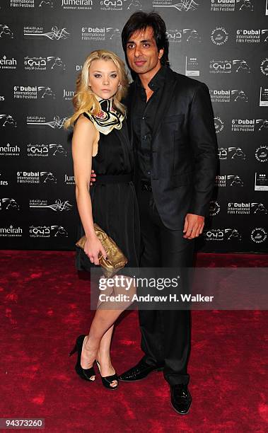 Actors Natalie Dormer and Sonu Sood attends the Opening Night during day one of the 6th Annual Dubai International Film Festival held at the Madinat...