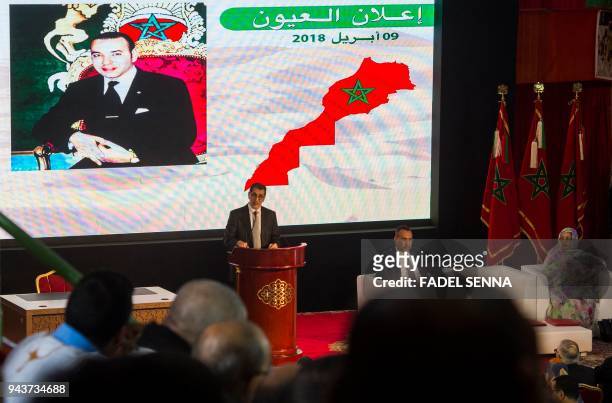 Morocco's Prime Minister Saad Eddine El Othmani delivers a speech during a meeting of Moroccan political parties on April 9 in Laayoune, the former...