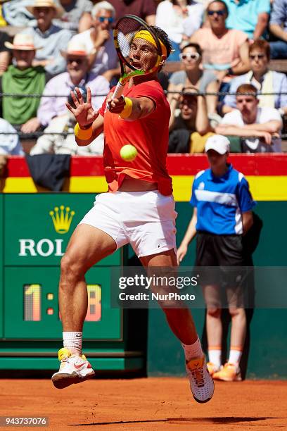 Rafael Nadal of Spain in action in his match against Alexander Zverev of Germany during day three of the Davis Cup World Group Quarter Finals match...