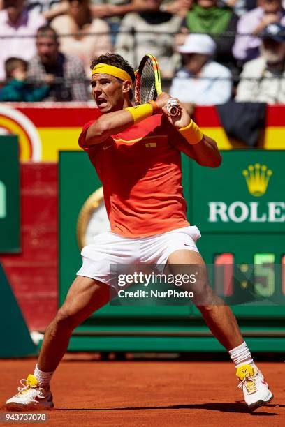 Rafael Nadal of Spain in action in his match against Alexander Zverev of Germany during day three of the Davis Cup World Group Quarter Finals match...