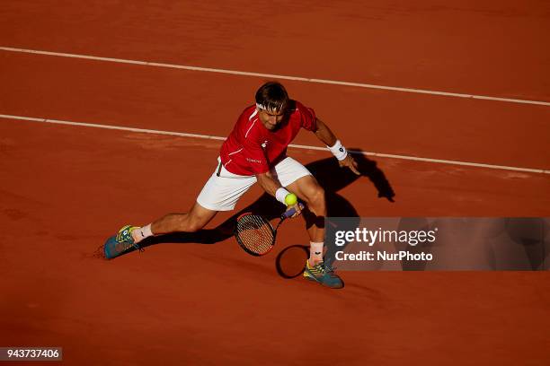 David Ferrer of Spain in action in his match against Philipp Kohlschreiber of Germany during day three of the Davis Cup World Group Quarter Finals...