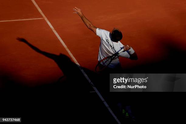 Philipp Kohlschreiber of Germany in action in his match against David Ferrer of Spain during day three of the Davis Cup World Group Quarter Finals...