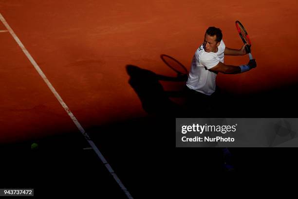 Philipp Kohlschreiber of Germany in action in his match against David Ferrer of Spain during day three of the Davis Cup World Group Quarter Finals...