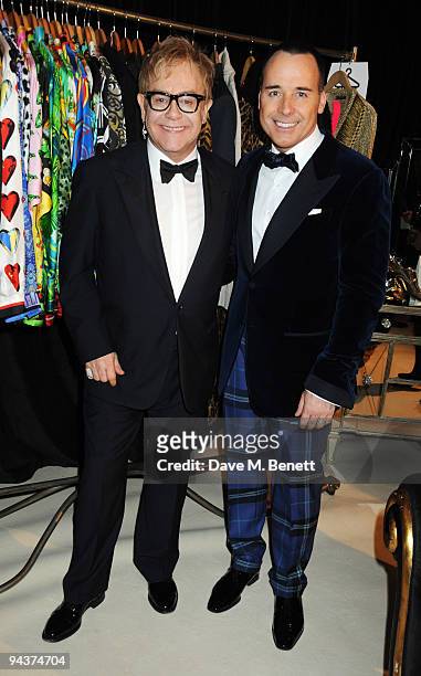 Sir Elton John and David Furnish attend the Grey Goose Character & Cocktails Winter Fundraiser Ball in aid of the Elton John AIDS Foundation, at the...
