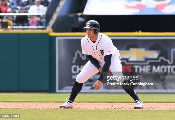 Mikie Mahtook of the Detroit Tigers runs the bases during game one of a double header against the Pittsburgh Pirates at Comerica Park on April 1,...