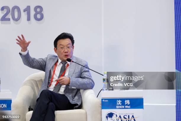 Vivo President and Chief Executive Officer Shen Wei speaks during a session at the Boao Forum for Asia Annual Conference 2018 on April 9, 2018 in...