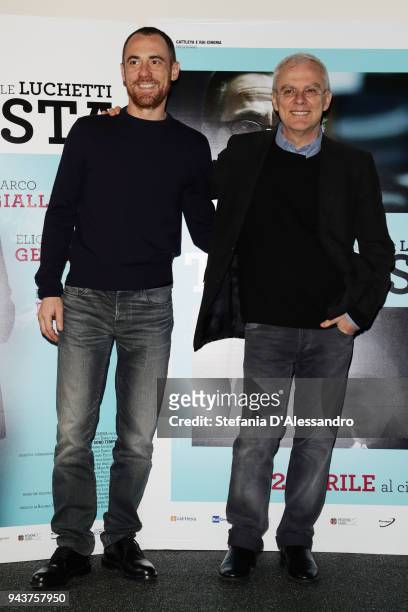 Director Daniele Luchetti and actor Elio Germano attend 'Io Sono Tempesta' photocall on April 9, 2018 in Milan, Italy.
