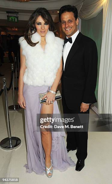 Elizabeth Hurley and Arun Nayar attend the Grey Goose Character & Cocktails Winter Fundraiser Ball in aid of the Elton John AIDS Foundation, at the...