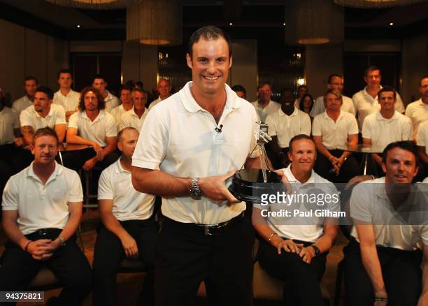 Captain, Andrew Strauss of England receives the BBC Sports Personality Team of Year Award on behalf of the England Ashes winning team, at the team...