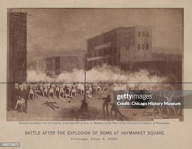 Battle after the explosion of bomb at Haymarket Square; Chicago, IL, 1886.