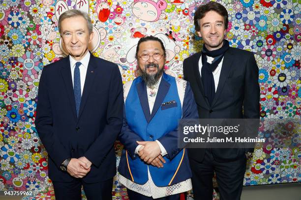 Owner of LVMH Luxury Group and President of the Louis Vuitton Foundation, Bernard Arnault, Japanese Artist Takashi Murakami and General manager of...