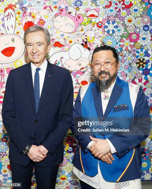Owner of LVMH Luxury Group and President of the Louis Vuitton Foundation, Bernard Arnault and Japanese Artist Takashi Murakami attends "Au Diapason...