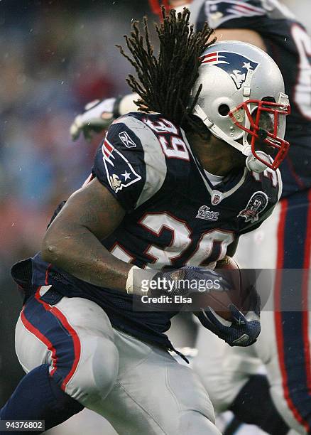Laurence Maroney of the New England Patriots carries the ball in the fourth quarter against the Carolina Panthers on December 13, 2009 at Gillette...