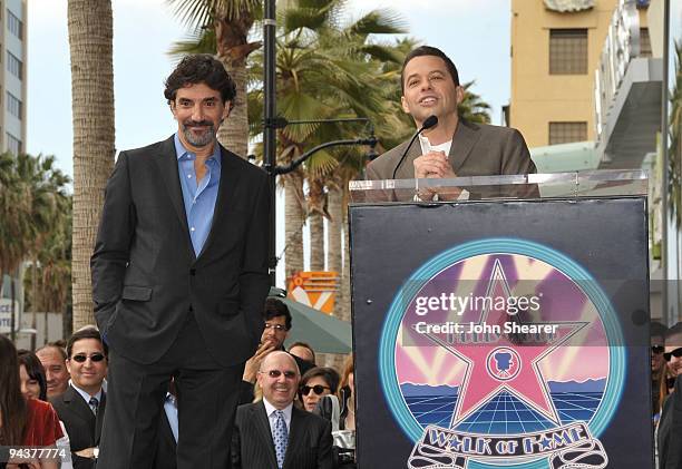 Producer/writer Chuck Lorre and actor Jon Cryer at the presentation of Chuck Lorre's star on the Hollywood Walk Of Fame on March 12, 2009 in...