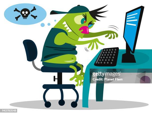 troll writing fake comments - computer virus stock illustrations