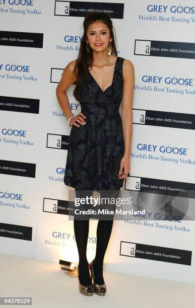 Nina Dobrev attends the Grey Goose Character & Cocktails winter fundraiser in aid of the Elton John AIDS Foundation at The Grosvenor House Hotel on...